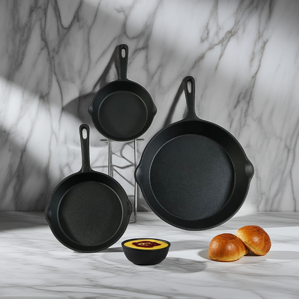 3-Piece Cast Iron Skillet Set – Different Sizes
