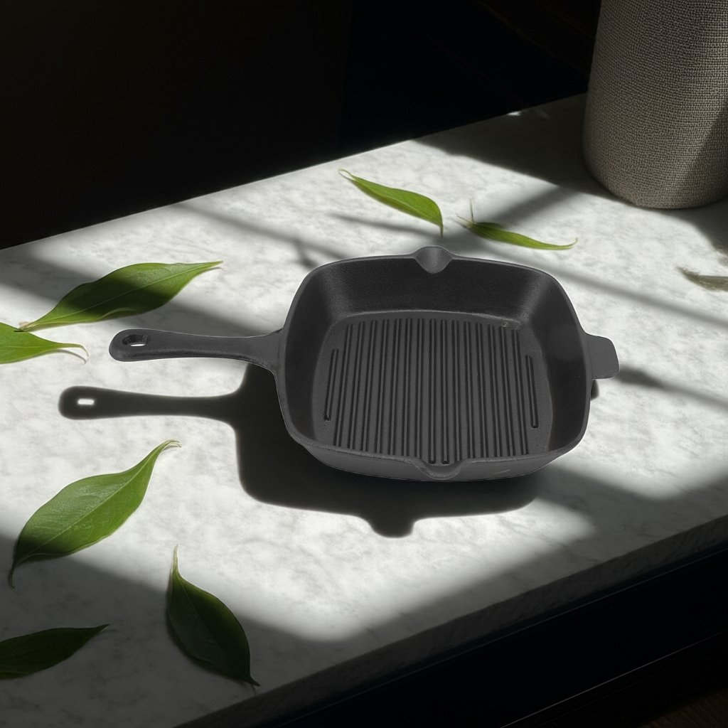 Square Cast Iron Skillet Grill Pan – With Raised Ridges - Image 2