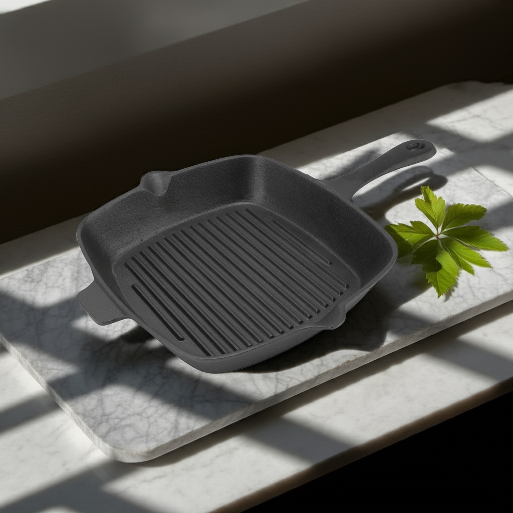 Square Cast Iron Skillet Grill Pan – With Raised Ridges - Image 6